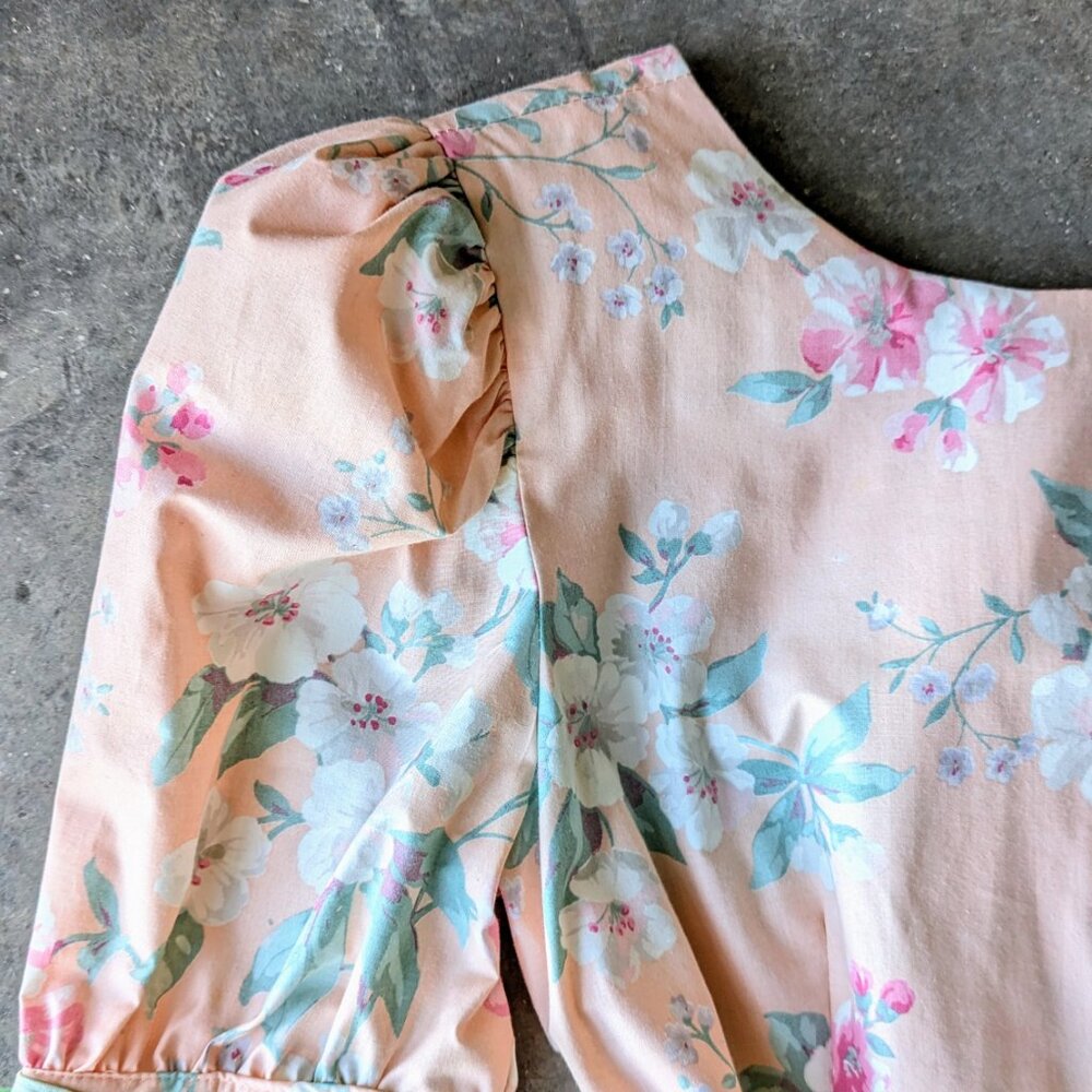 Vintage Clues Collections Pastel Orange Floral Puff Sleeve Midi Dress size 8 - Picture 5 of 13